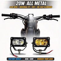 Phare LED universel tout métal Baja Light 20W 1000LM pour moto, avec câblage apparent, IP67, pour conduite tout-terrain, E-Bike, VTT