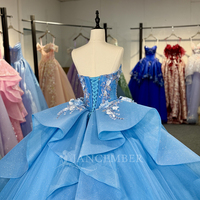 Robes de bal Quinceañera Jancember 6865 populaires, bleues, avec décolleté cœur, baleines et fleurs appliquées