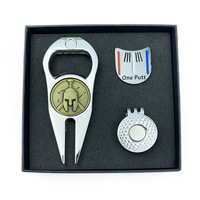 Accessoires de golf personnalisés en fer : Outil de réparation de divots, Clip de chapeau, Marqueur de balle avec boîte en papier – Coffret cadeau