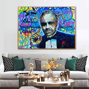 Peinture sur toile 100% peinte à la main, motif <span class=keywords><strong>Le</strong></span> <span class=keywords><strong>Parrain</strong></span>, pour décoration intérieure, vente en gros par lot unique - Product Image 2