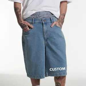 Zomer Unisex Streetwear Straight Custom Jorts Baggy Nood Losse Werk Halve Korte Broek Custom Blue Jean Shorts Voor Mannen