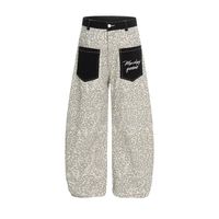 Jeans en denim baggy pour homme à imprimé léopard, poches contrastées, style hip-hop streetwear, coupe large, vintage Y2K, décontracté, vente en gros, direct usine