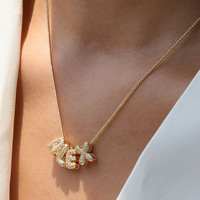 Delicado Collar con Colgante de Inicial de Globo y Letras de Burbuja en Pavé de Circonita Cúbica, Joya de Regalo para Mujer
