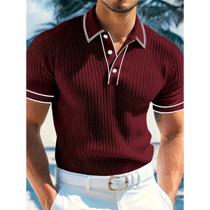 Camiseta Polo de Punto Acanalado Personalizada KingSen para Hombre, Cuello con Ribete en Contraste, Manga Corta, Corte Ajustado, Informal - Product Image 5