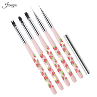 Lot de 5 pinceaux de manucure professionnels en nylon à motif fraise et marguerite, manche rose, pour liner et gel français