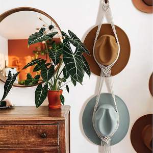 Support mural décoratif Boho fait à la main, <span class=keywords><strong>porte</strong></span>-chapeau, organisateur, <span class=keywords><strong>porte</strong></span>-chapeau en macramé - Product Image 2