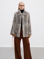 YR1277 femmes mode imprimé léopard vrai manteau de fourrure de lapin véritable veste de fourrure She & He
