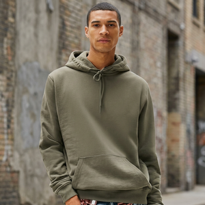 Sweat à capuche décontracté pour homme en molleton, 80% coton 20% polyester, brodé, uni, hiver, épaules tombantes, encolure croisée, ourlet et poignets côtelés - Product Image 3