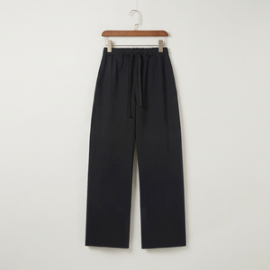 Pantaloni Neri da Donna <span class=keywords><strong>in</strong></span> Cotone Sportivi a <span class=keywords><strong>Vita</strong></span> Alta <span class=keywords><strong>con</strong></span> Coulisse, Gamba Larga, <span class=keywords><strong>Vita</strong></span> Elastica, Vestibilità Regolare, Tinta <span class=keywords><strong>in</strong></span> Capo, Taglio Dritto - Product Image 5