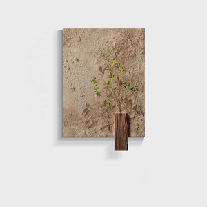 Peinture de surface en grès sans cadre avec plantes vertes, art mural décoratif pour salon, style wabi-sabi, décoration intérieure simple et luxueuse - Product Image 4