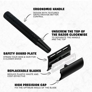 Trend Aluminum Handle Fixed <b>Head</b> Matte Black Men's Shaving Face Hair Removal Classic Double Edge Blade Non-Disposable <b>Razor</b> - Product Image 3