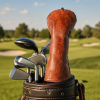 Housse de tête de club de golf OEM personnalisée, populaire, vintage, en PU grainé, résistante à l'eau, avec logo brodé, pour le sport