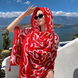 Moda mujer playa bufanda Bohemia flor verano Hijab chales y chales mujer Foulard Echarpe diseñador Pashmina Bandana 2024