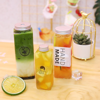 Botella de agua de bebida de plástico cuadrada de hombro plano de 16oz 500ml de alta calidad con tapas de aluminio