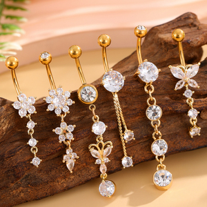 Set di 6 Anelli per <span class=keywords><strong>Piercing</strong></span> all'<span class=keywords><strong>Ombelico</strong></span> in Acciaio Inox con Catena a <span class=keywords><strong>Farfalla</strong></span>, Gioielli Classici da Donna per Uso Quotidiano - Product Image 2