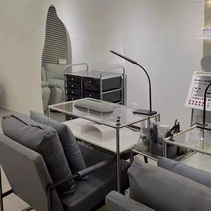 Table de manucure haut de gamme design moderne et luxueux avec chaise, structure en acier inoxydable - Product Image 4
