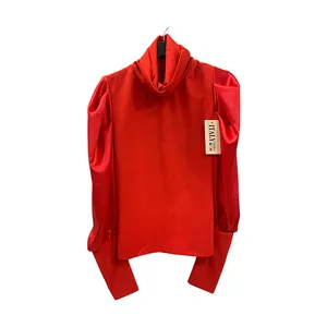 2020 Italian Wholesale Red High-necked Lantern Sleeve Ladies Shirts