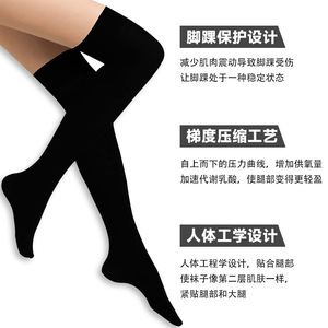 Over The Knee Compression <b>Socks</b> <b>Black</b> Nylon Solid Color For Men And Women Sports Casual Wear - Product Image 3