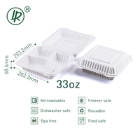 Boîtes à emporter écologiques à clapet 8x8 pouces, 3 compartiments, jetables, en plastique MFPP, contenants alimentaires à charnière en PP remplis de minéraux