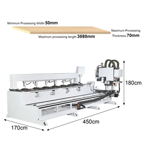 Centre d'usinage de perçage de panneaux de porte CNC certifié CE avec axes X/Y doubles et ATC à 5 stations - Longueur maximale de 3080 mm Épaisseur de 70 mm - Product Image 2