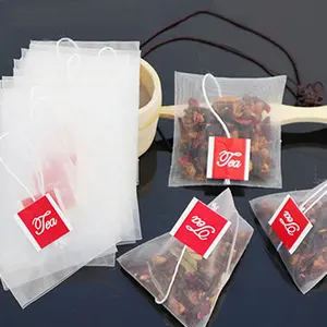 Food Grade Nylon Mesh Infuser Sachets 6.5cm x 8cm Pyramid Tea Bags With String And Label For Loose Tea