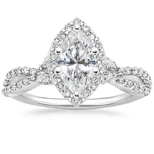 Marquise Cut Moissanite Split Shank 925 Sterling Silver Boutique Engagement Ring