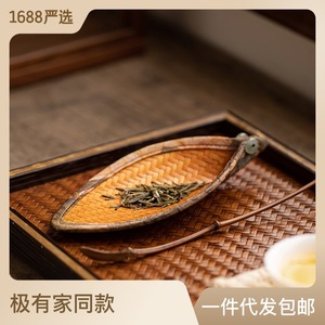 Chinese retro bamboo woven <b>tea</b> scoop, handmade satin <b>tea</b> holder, <b>tea</b> spoon, <b>tea</b> dispenser, <b>tea</b> <b>set</b> accessory for appreciating - Product Image 2