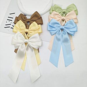 Vente en gros personnalisée grande pince à cheveux longue queue avec accessoire de noeud de ruban de satin de soie direct usine de luxe style pour enfants filles femmes - Product Image 6