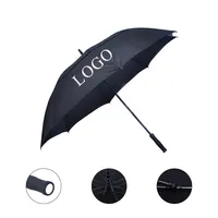 مخصص شعار التلقائي مفتوحة مزدوجة مظلة كبيرة الأسود مظلة غولف Paraguas تعزيز طبقة مزدوجة مظلة ملعب الجولف واقية من الرياح مظلة غولف