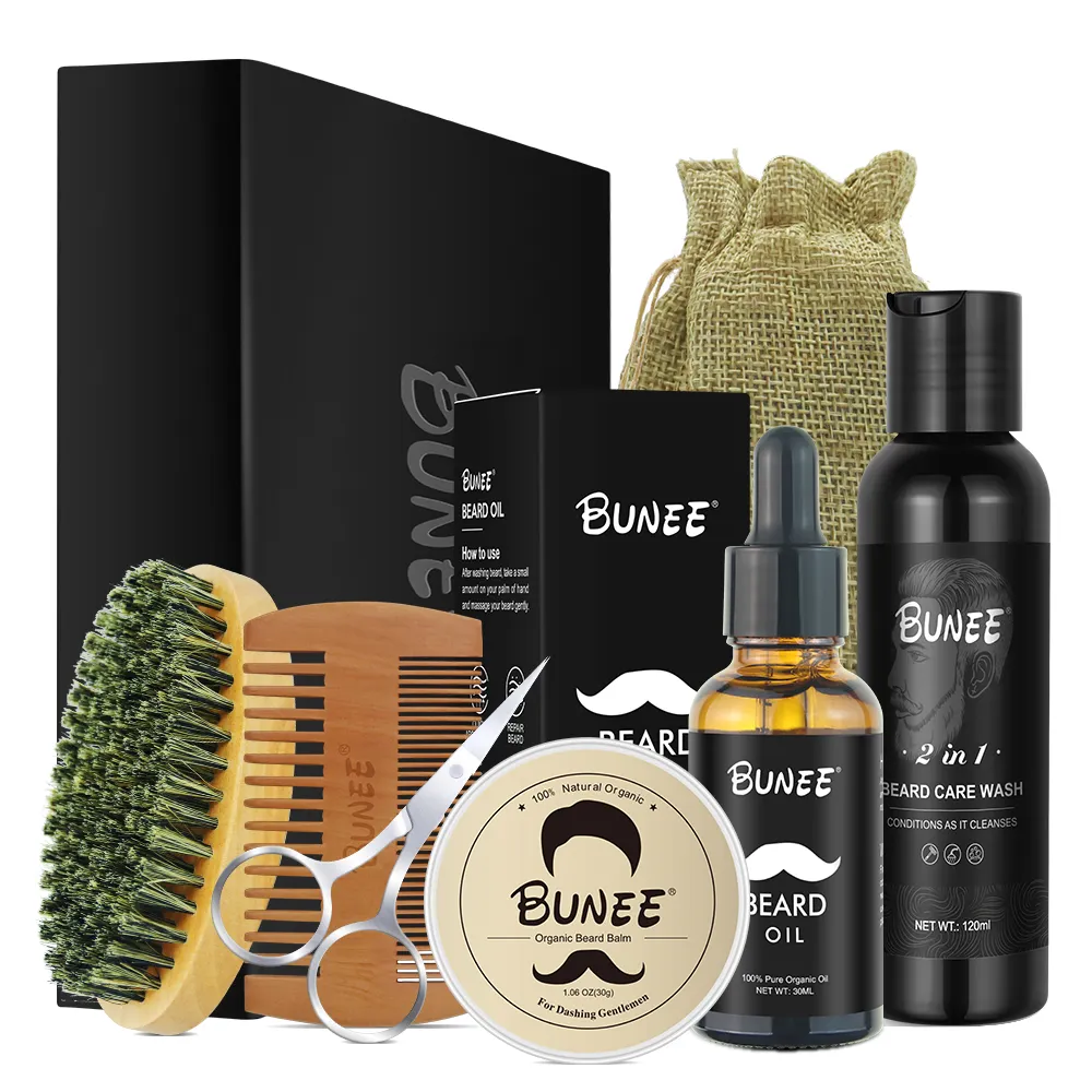 Kit de óleo para crescimento de barba 100% orgânico, produtos novos personalizados, bálsamo para barba, conjunto nutritivo para homens, cuidados com a barba