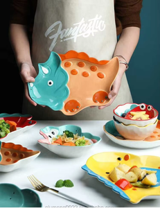 Cuenco de dinosaurio de dibujos animados, <span class=keywords><strong>vajilla</strong></span> saludable de <span class=keywords><strong>cerámica</strong></span>, ensaladera con personalidad, platos para niños, plato para aperitivos, <span class=keywords><strong>vajilla</strong></span>, juego de cena - Product Image 1