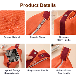 Trousse cosmétique de maquillage de voyage en toile de coton recyclé de grande capacité avec logo personnalisé en gros - Product Image 3