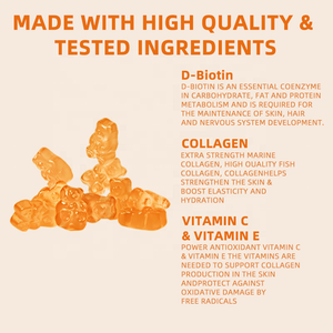 Gummies de croissance capillaire à la biotine sous marque privée, multivitamines A, C, <span class=keywords><strong>D</strong></span>, E, B6, B12, zinc, iode, complément pour des cheveux, une peau et des ongles sains - Product Image 2