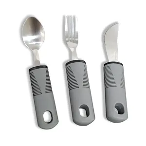 Set peralatan makan adaptif pegangan tangan orang tua, set tiga potong garpu dan sendok untuk penyakit Min