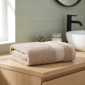Serviette de bain jetable en tissu éponge beige doux, rafraîchissante et à séchage rapide, couleur unie, rectangulaire, douce pour la peau, pour usage hôtelier, taille adulte - Product Image 1
