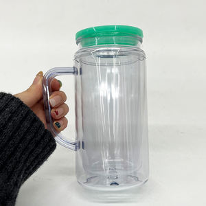 Magazzino USA Tazze Riutilizzabili Pre-Forate 12oz 16oz UV DTF Avvolgibili in Acrilico Trasparente Stile Globo di Neve per Caffè Viaggio Birra con Manico - Product Image 4