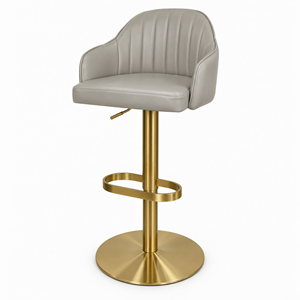 Taburete de Bar Ajustable GDRS RF-027B con Base Dorada y Asiento de Cuero Gris para Restaurante - Product Image 2