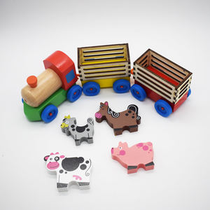 Juguete de Tren de Animales de Madera al por Mayor, Animales de Granja, Cerdo, Vaca, Caballo, Cabra, Vehículo de Transporte, Set Educativo de Coches de Inteligencia - Product Image 1
