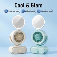 Ventilador de Aire Acondicionado Portátil con Luz LED y Espejo de Maquillaje, Ventilador Personal Recargable para Escritorio, Oficina y Viajes