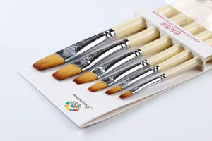 Juego de Pinceles de Nailon Dorados de Cabeza Redonda y Plana para Artistas, 6 Piezas, Mango de Madera, Pinceles para Pintura Acrílica y al Óleo - Product Image 4