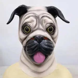 Đôi Mắt Đen Cao Su Con Chó Động Vật Mặt Nạ, Pug Chó Bulldog Đầy Đủ Đầu Mặt Nạ Halloween Trang Phục Cosplay Đảng Prop