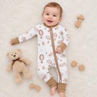Combinaison pour bébé en viscose de bambou écologique respirante 180 GSM avec motifs animaliers, fermeture éclair bidirectionnelle, unisexe