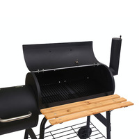 Barbecue au charbon de bois d'extérieur avec foyer latéral et étagère en bois, machine à barbecue portable