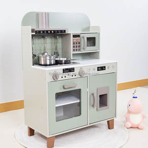 Moderno juego de cocina de madera verde salvia para niños con microondas, horno, campana extractora y estufa - Juguete de simulación Montessori - Product Image 2