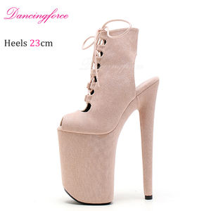 Botas de tacón alto de 23 cm para Pole Dance, <span class=keywords><strong>sandalias</strong></span> romanas, botines de plataforma con punta abierta, botas cortas sexys de <span class=keywords><strong>caballero</strong></span> para mujer - Product Image 4