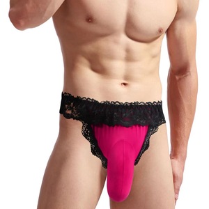 Sous-vêtements string en dentelle pour homme, rose, noir, rouge rosé, taille mi-haute, en nylon et élasthanne, sexy - Product Image 1