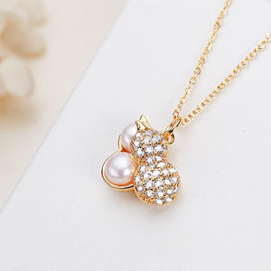 Pendentif en perle d'eau douce de style gourde en alliage de cuivre incrusté de zircon, style unique, vente en gros - Product Image 3