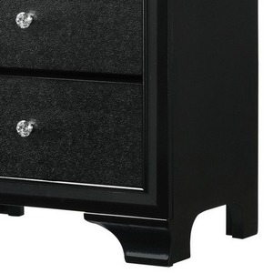 OE HOME Table de chevet moderne en bois à 2 tiroirs avec détails texturés, poignées en cristal, hauteur réglable et montage facile - Noir - Product Image 6