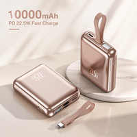 Batterie externe compacte avec câble, charge rapide PD 22,5W, capacité 10000 mAh, idéale pour les activités de plein air, batterie externe pour téléphone
