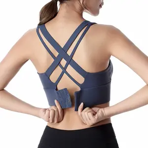 XXXL High Quality Training Wout Cross Strappy Removable Cups Women Yoga Sports Bra Top Fitness Active Wear